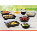 Karat 32 oz. Rectangular PP Microwaveable Food Container (Black) with Clear Lid, 3 Compartments